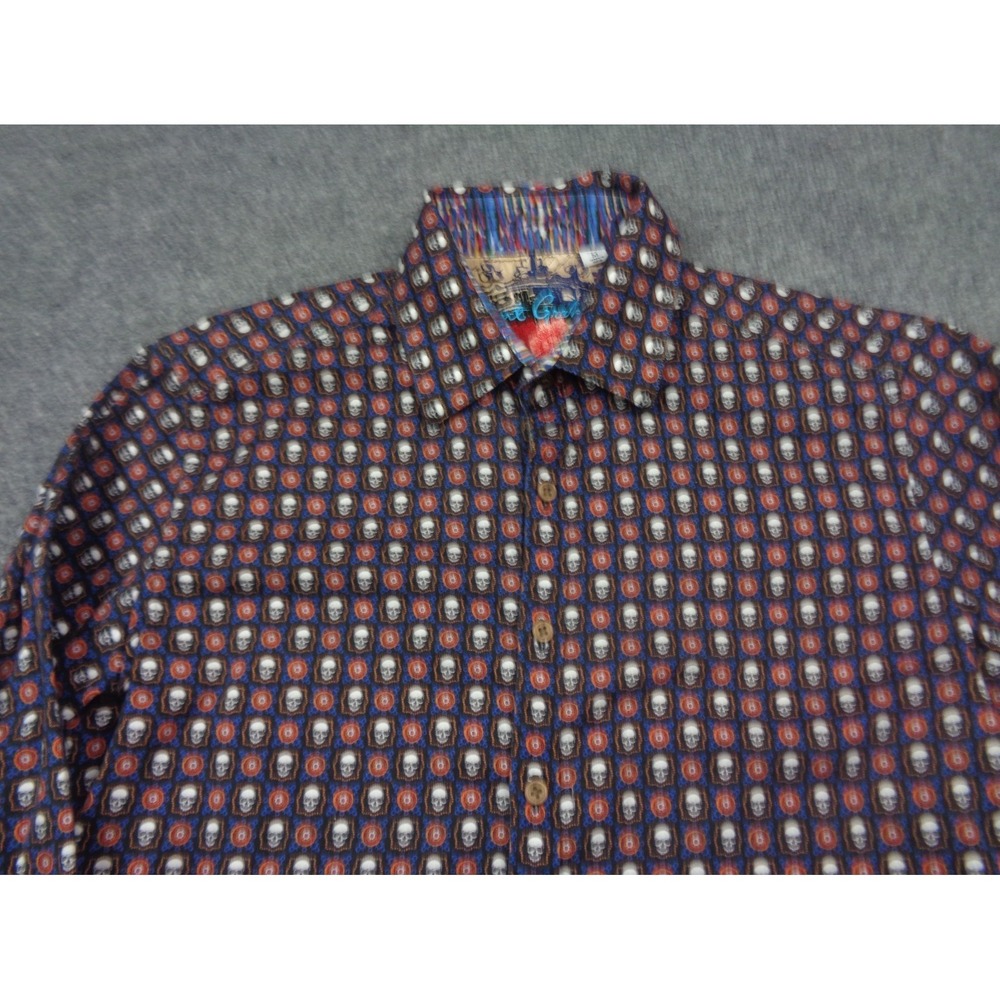 Robert Graham Men M Skull British Embroidered Shirt Flip Cuff Skulls Black